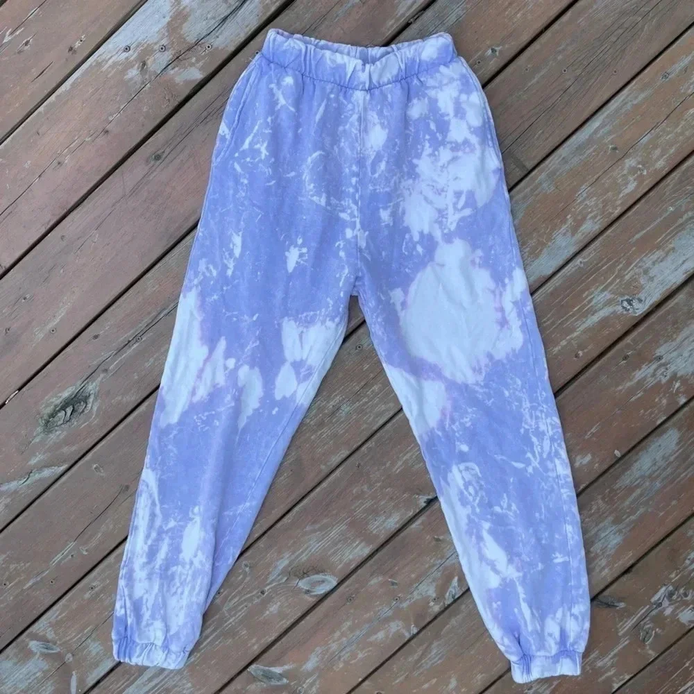 Zara Purple & White Highrise Tie Dye Sweat Pants - Picture 8 of 8